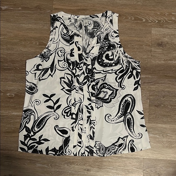 White House Black Market Tops - White House Black Market Monochrome Paisley Blouse